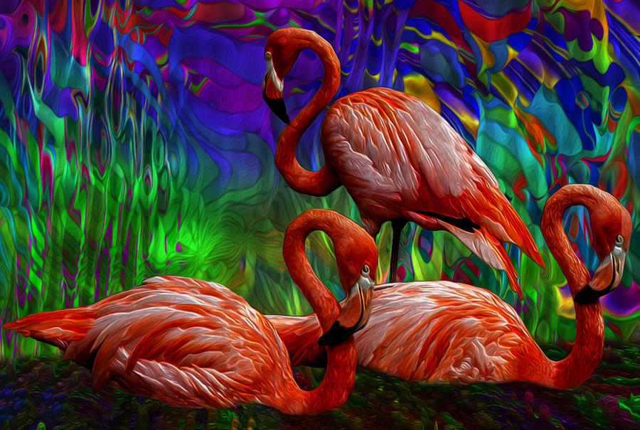 Salmon Painting - Flamingo Trio II by Jack Zulli