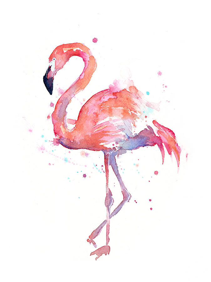 Flamingo Watercolor Painting by Olga Shvartsur