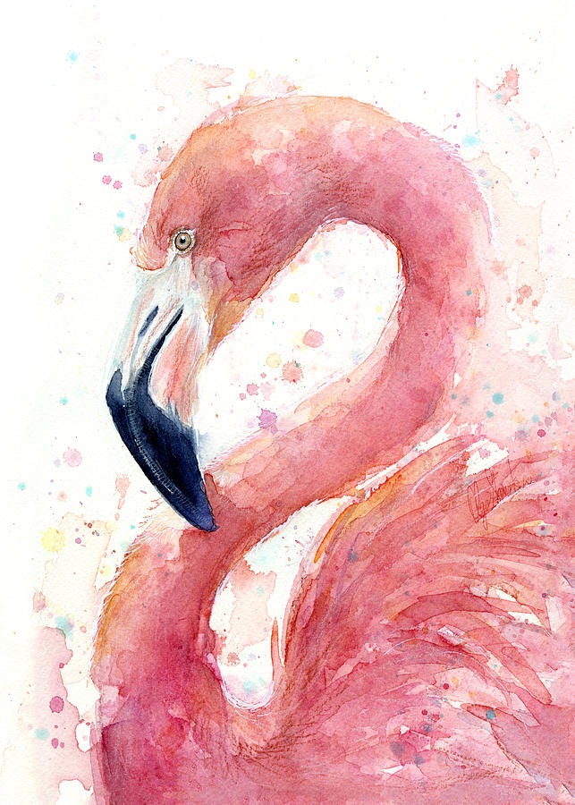 Flamingo Painting - Flamingo Watercolor Painting by Olga Shvartsur