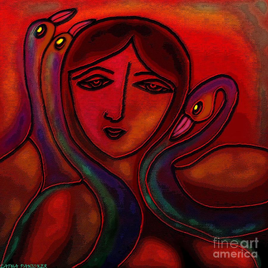Flamingoes- Mural style Digital Art by Latha Gokuldas Panicker