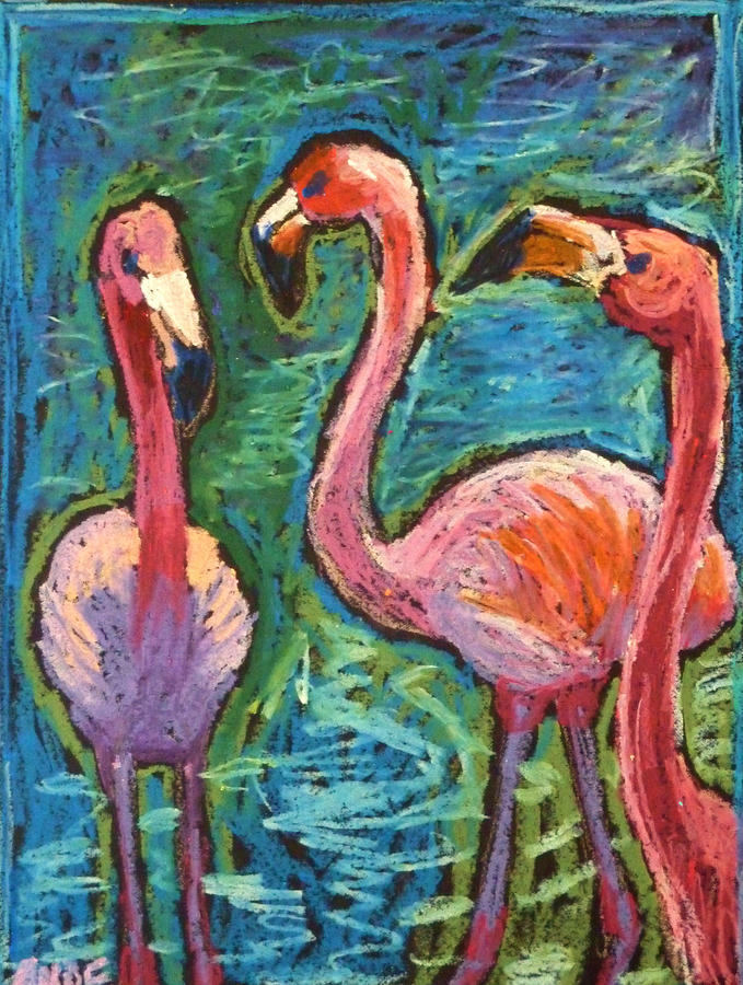 Flamingoes Wading Painting by Ande Hall