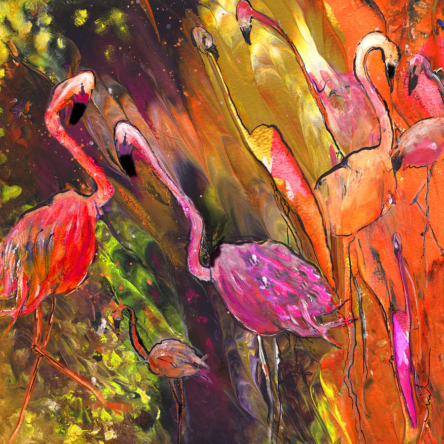 Flamingoes Wild Painting by Miki De Goodaboom