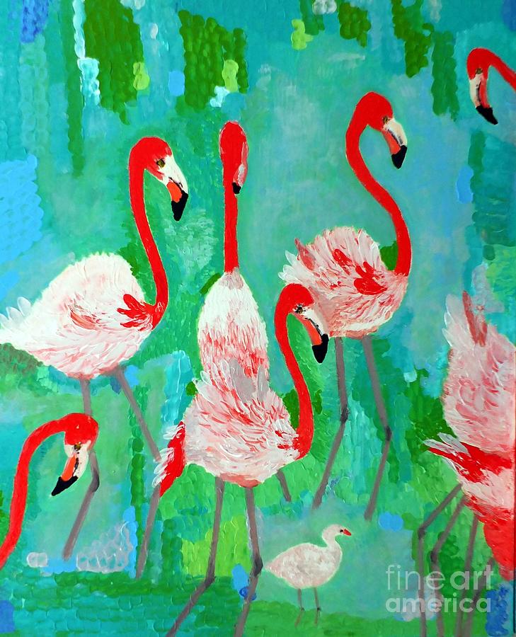 Bird Painting - Flamingos 1 by Vicky Tarcau