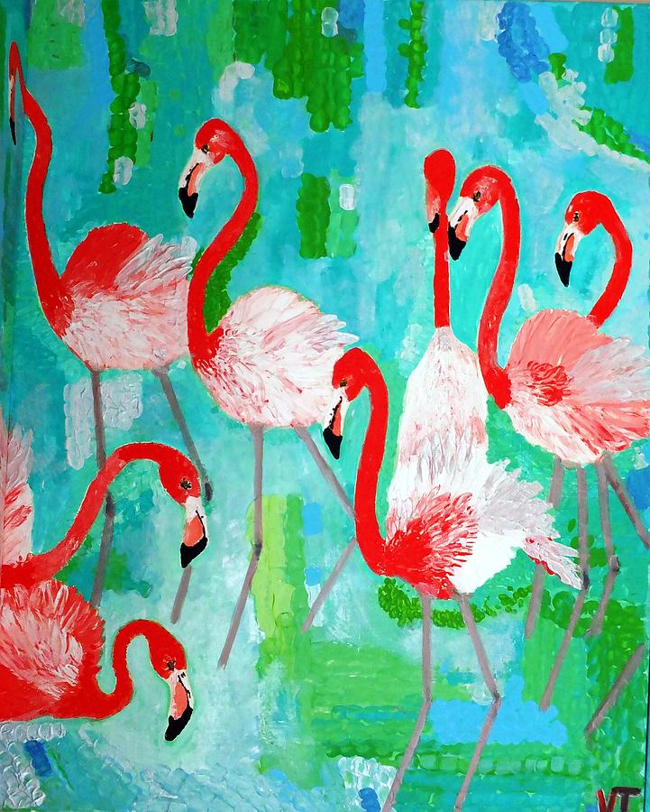 Bird Painting - Flamingos 2 by Vicky Tarcau