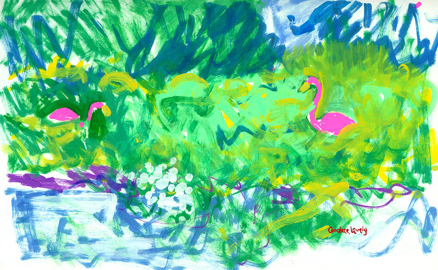 Flamingos in Maine Painting by Candace Lovely