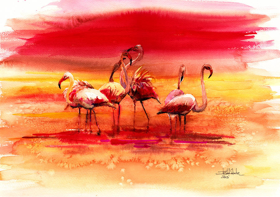 Flamingos Painting by Isabel Salvador