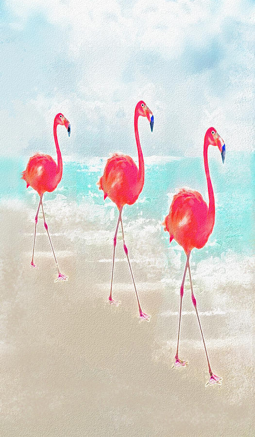 Flamingos On The Beach Digital Art by Jane Schnetlage