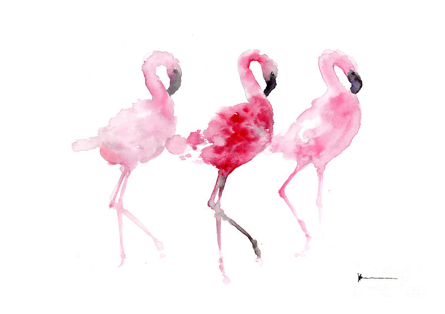 Flamingos painting watercolor art print Painting by Joanna Szmerdt ...