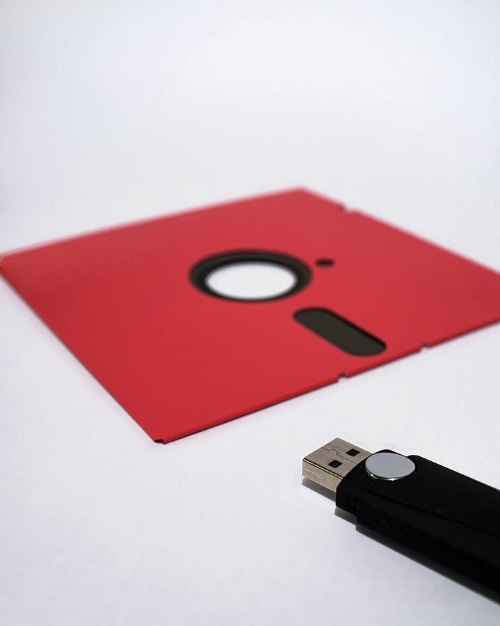 Flash Photograph - Flash Drive And Floppy Disk by Robert Brook