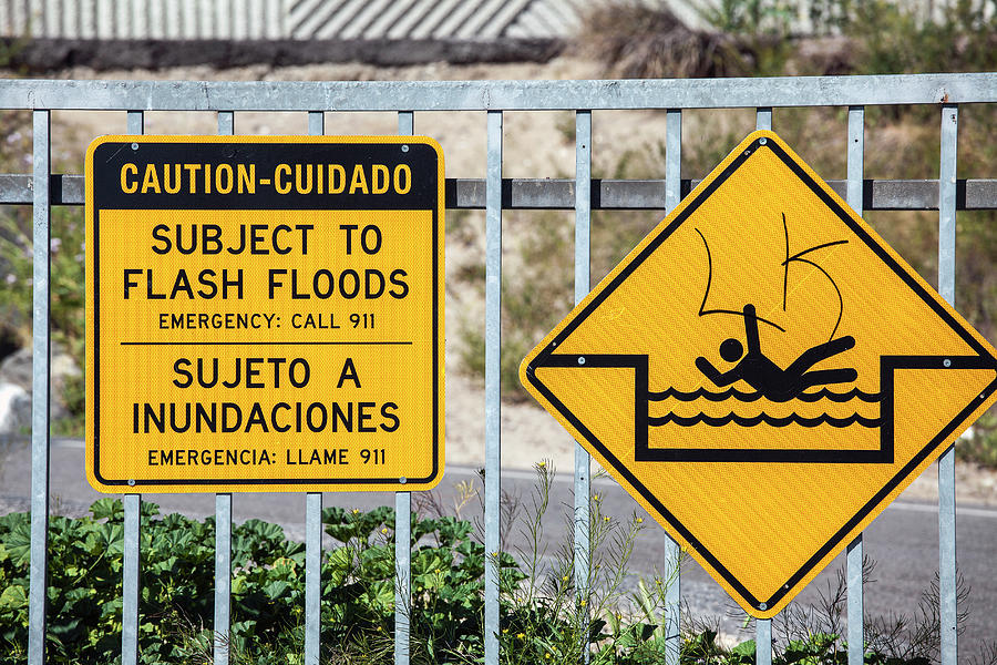 Flash Flood Warning Sign Next To Los Angeles River Photograph by