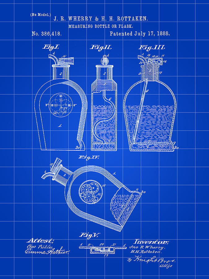 Flask Patent 1888 - Blue Digital Art by Stephen Younts