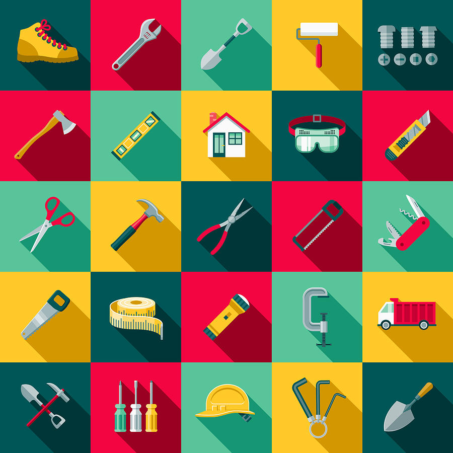 Flat Design Home Improvement Icon Set with Side Shadow Drawing by Bortonia
