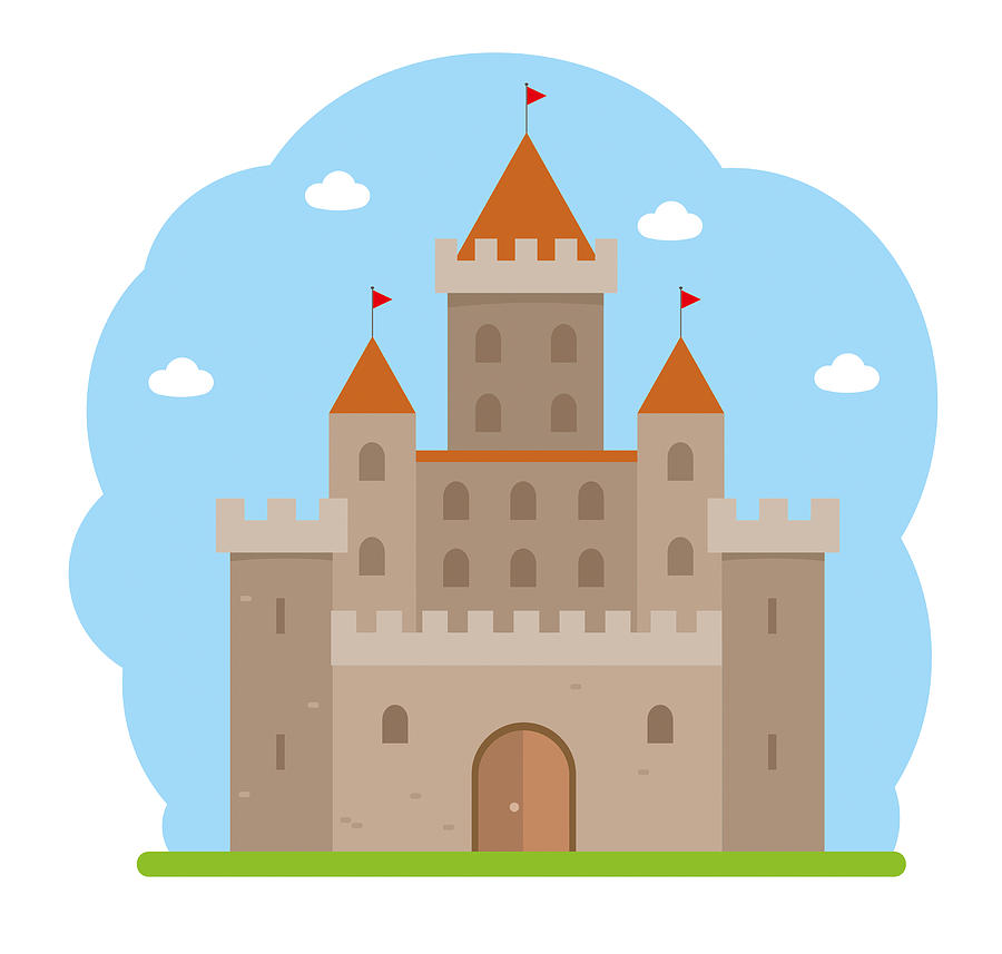 Flat design medieval castle Drawing by Cako74