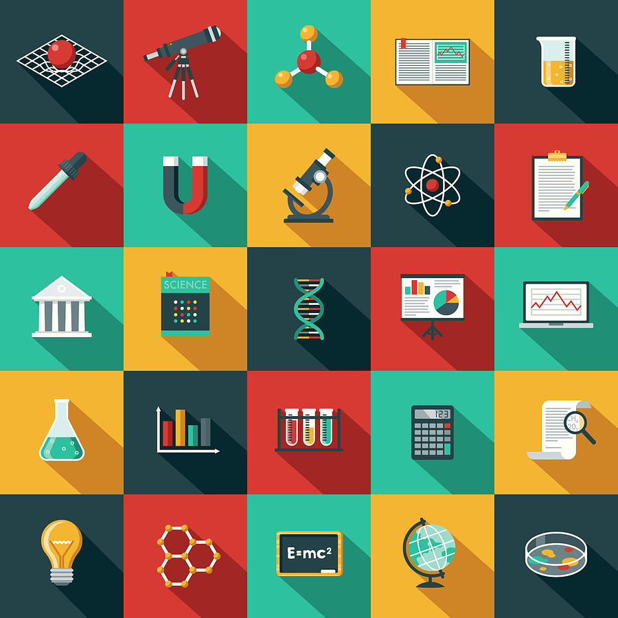 Flat Design Science & Technology Icon Set with Side Shadow Drawing by Bortonia