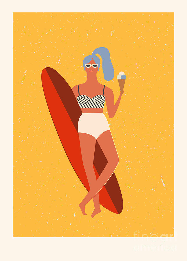 Deco Digital Art - Flat Illustration With Surfer Girl by Tasiania