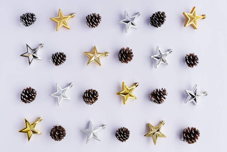 Flat Lay Christmas Background With Ornaments Photograph by Nora Carol Photography