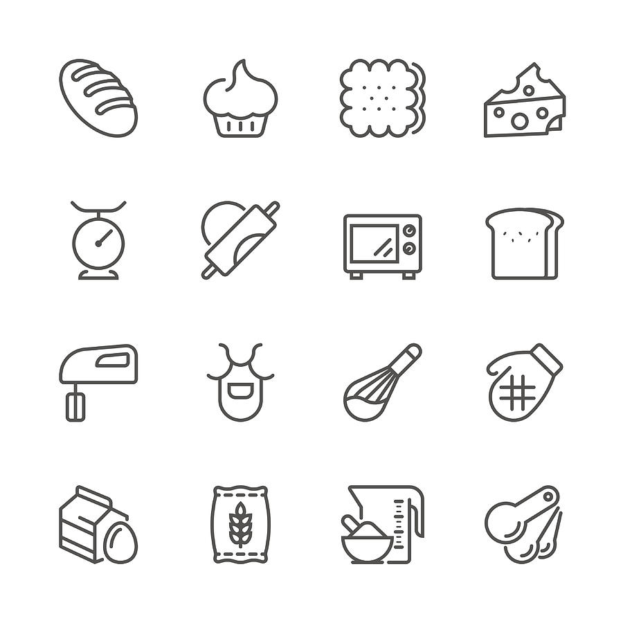 Flat Line icons - Baking Series Drawing by RENGraphic