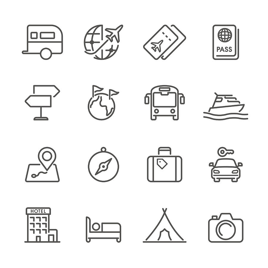Flat Line icons - Travel Series Drawing by RENGraphic