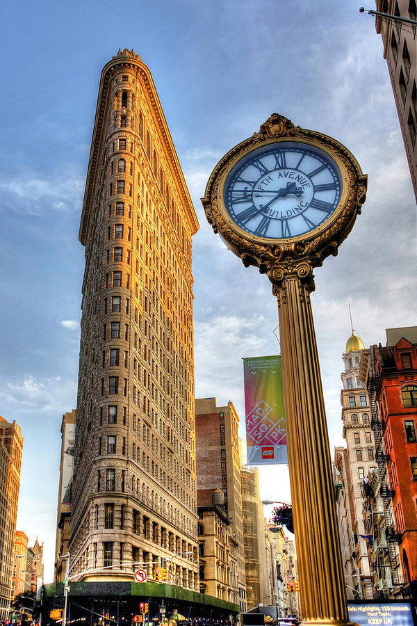 Architecture Photograph - Flatiron Building and Fifth Avenue Clock by Randy Aveille
