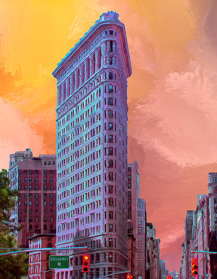 building sunset painting