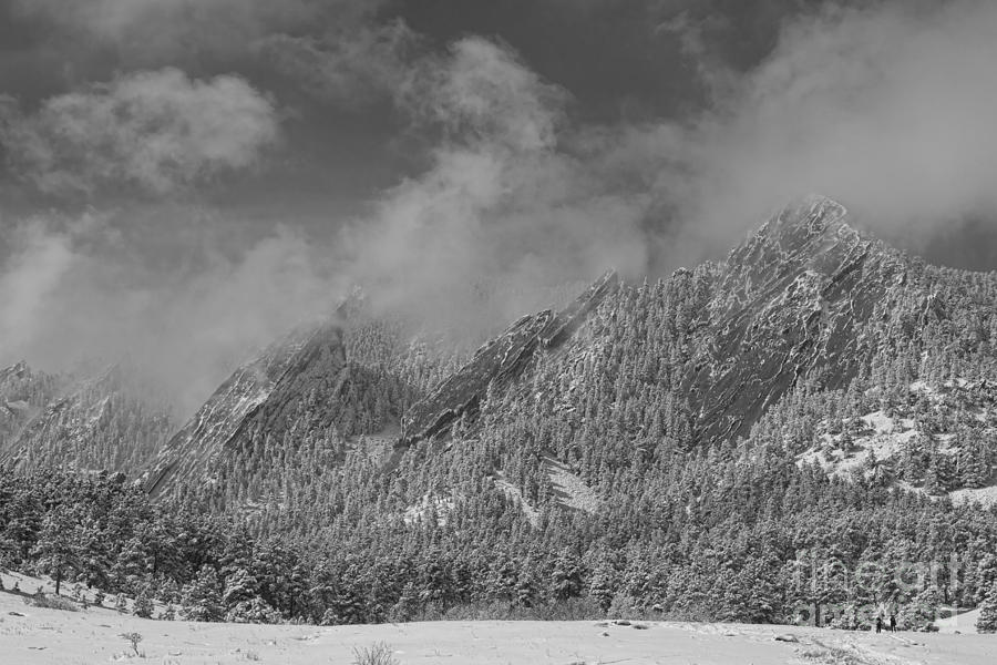 Flatiron Snow Dusting Boulder Colorado Black and White Photograph by James BO Insogna