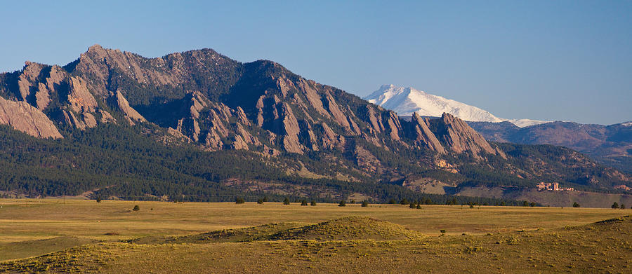 Flatirons and Snow Covered Longs Peak Panorama Photograph by James BO Insogna