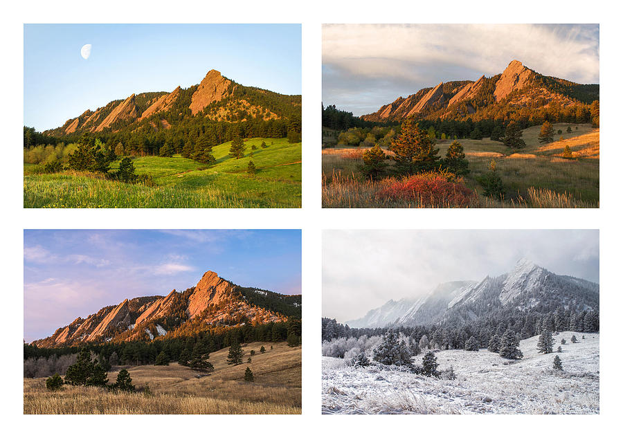 Flatirons Four Seasons with Border Photograph by Aaron Spong