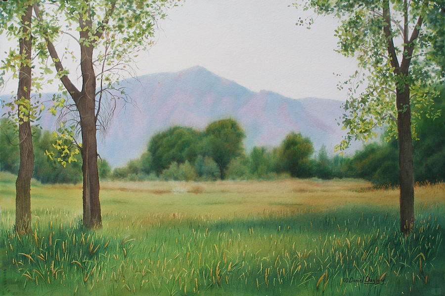 Flatirons from Dry Creek Meadow Painting by Daniel Dayley