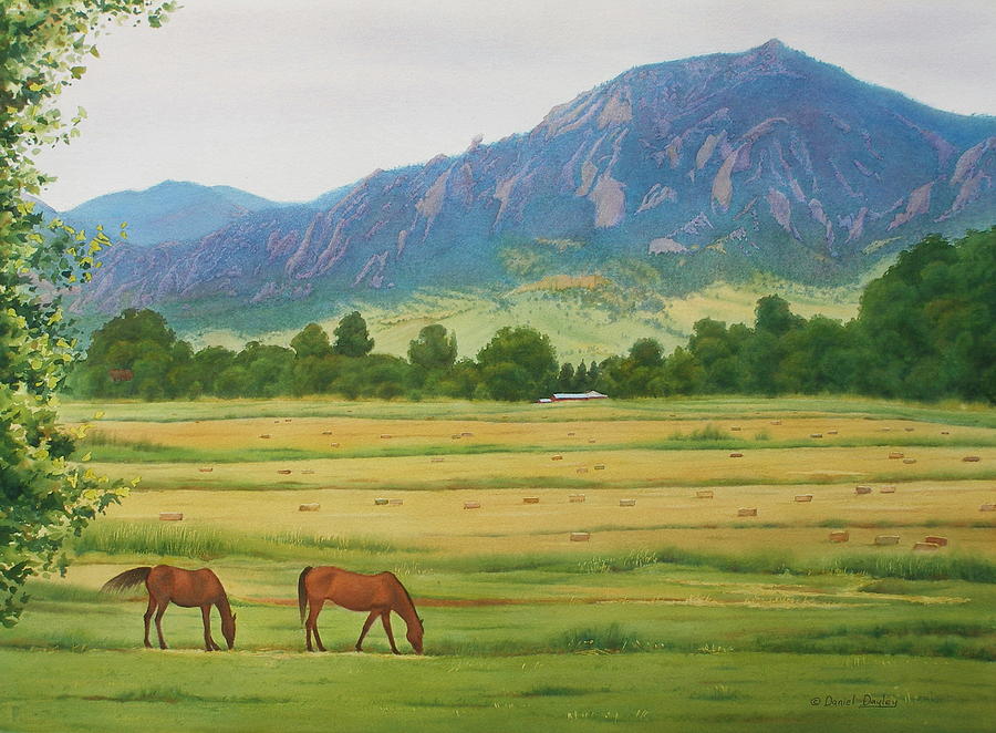 Flatirons from Jay Road Horse Farm Painting by Daniel Dayley