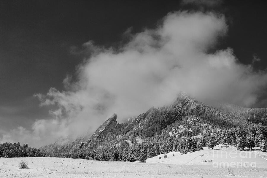 Flatirons In The Clouds Boulder Colorado BW Photograph by James BO Insogna