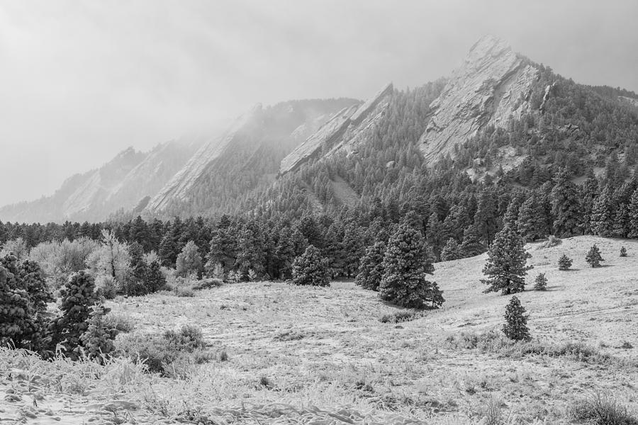 Flatirons in Winter - Black and White Photograph by Aaron Spong