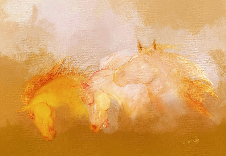 Horse Painting - Flaxen manes by Valerie Anne Kelly