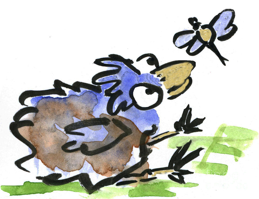 Fledgling Bird contemplates a Snack Painting by Ellen Miffitt