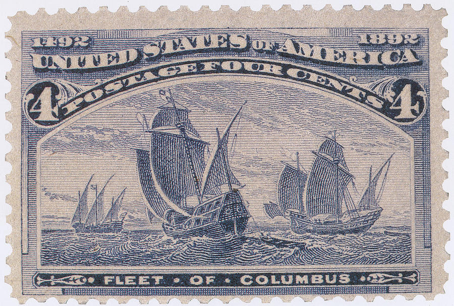 Fleet Of Columbus, U.s. Postage Stamp Photograph by Science Source
