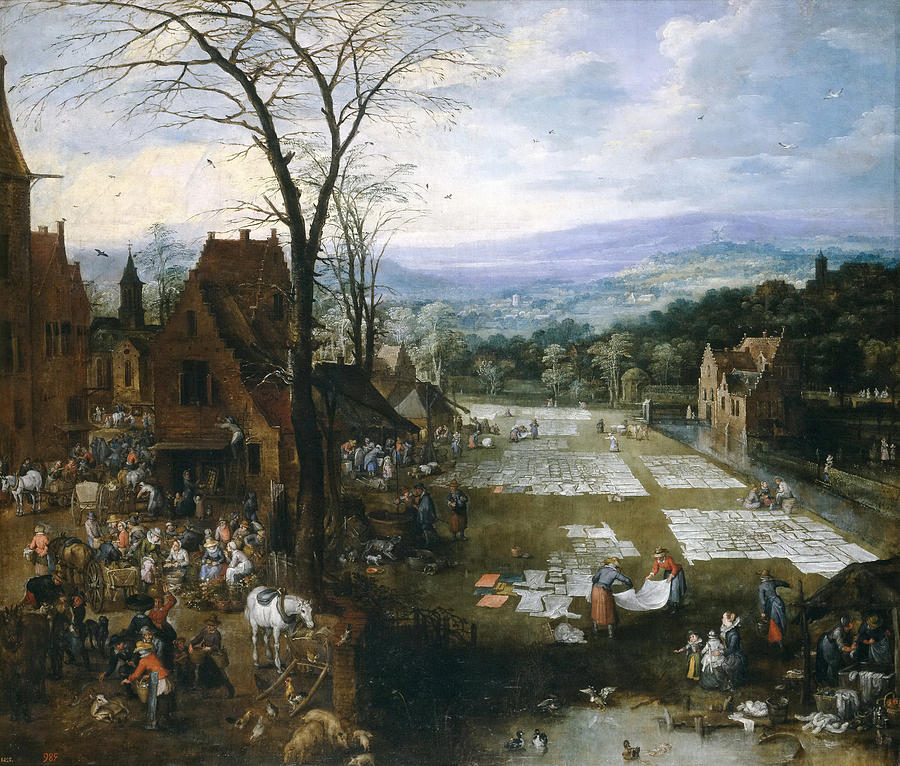 Flemish Market and Washing Place Painting by Jan Brueghel the Elder and Joos de Momper the Younger