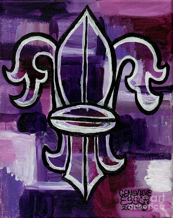 Fleur De Lis Purple Abstract Painting by Genevieve Esson
