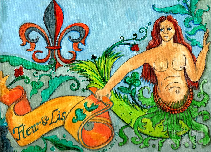 Fleur De Lis Mermaid Painting by Genevieve Esson