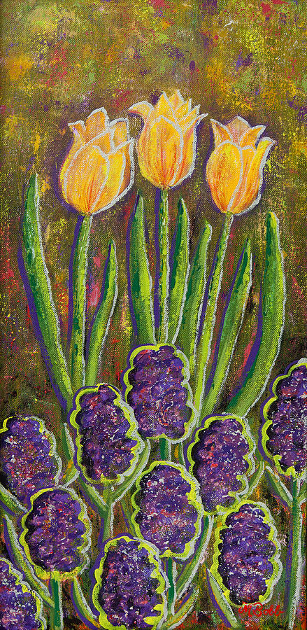 Contemporary Painting - Fleurs d Tulips and Hyacinths by Margaret Bobb Contemporary Painting - Fleurs d Tulips and Hyacinths by Margaret Bobb