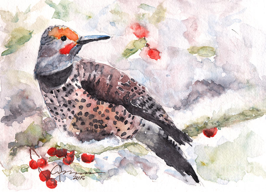 Flicker Woodpecker Painting by Claudia Hafner