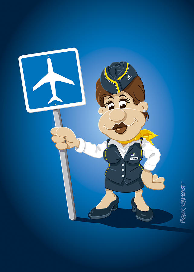 Transportation Digital Art - Flight Attendant Cartoon Woman Airport Sign by Frank Ramspott