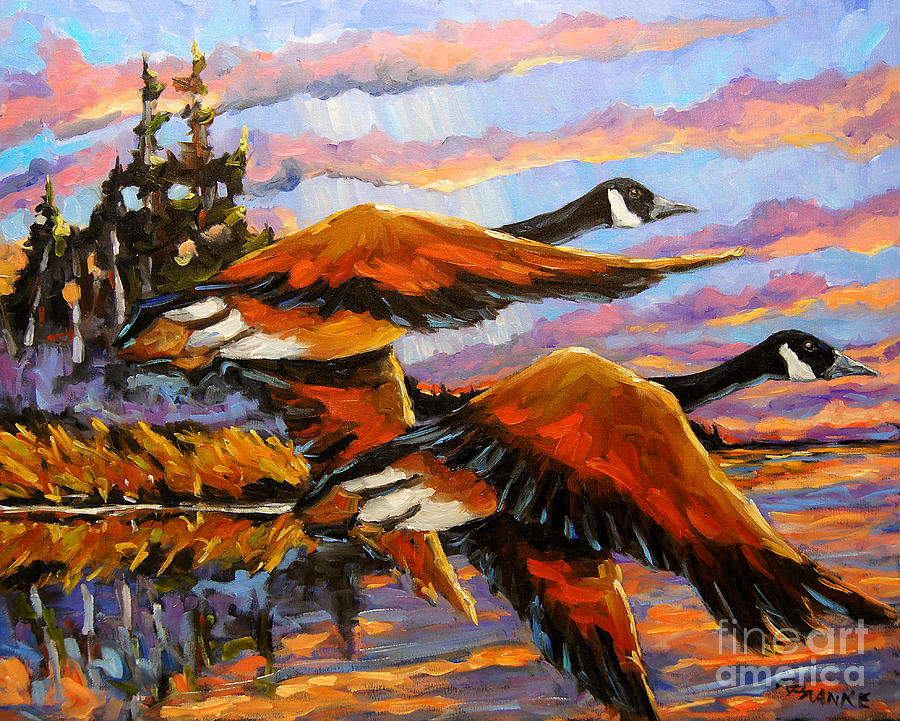 Feather Painting - Flight Navigations Geese in  Motion by Richard T Pranke
