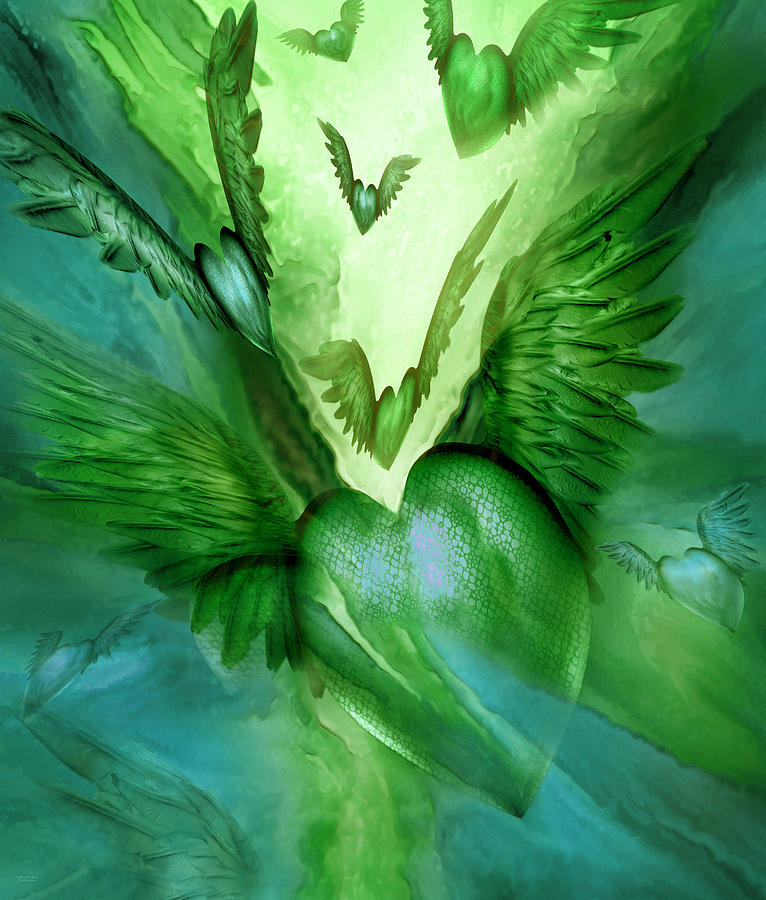 Flight Of The Heart - Green Mixed Media by Carol Cavalaris