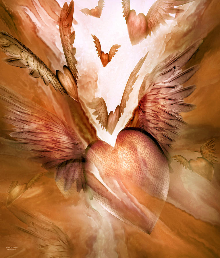 Flight Of The Heart - Peach Mixed Media by Carol Cavalaris