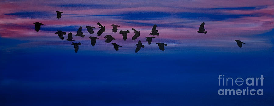 Crow Painting - Flight of the Morning Crow by Robert Wise