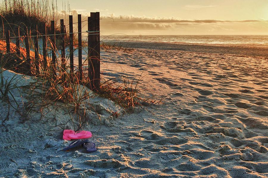 Flip Flops by Fence with Sunrise Digital Art by Michael Thomas