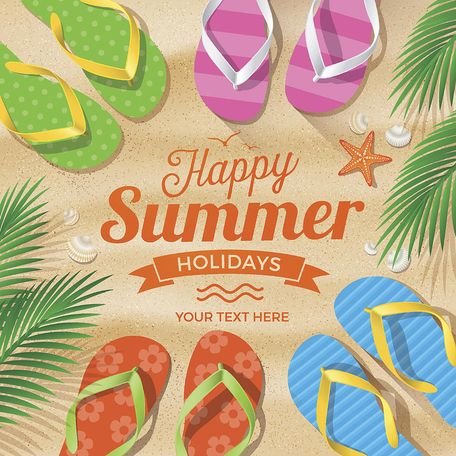 Flip Flops colored on Summer Beach Drawing by Paci77