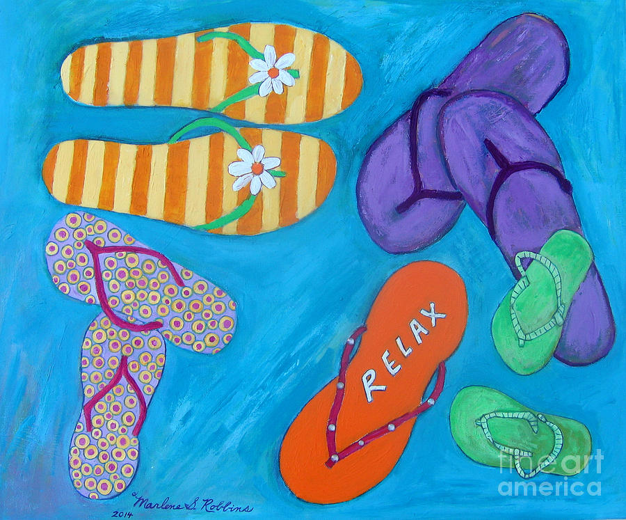 Flip Flops Painting by Marlene Robbins