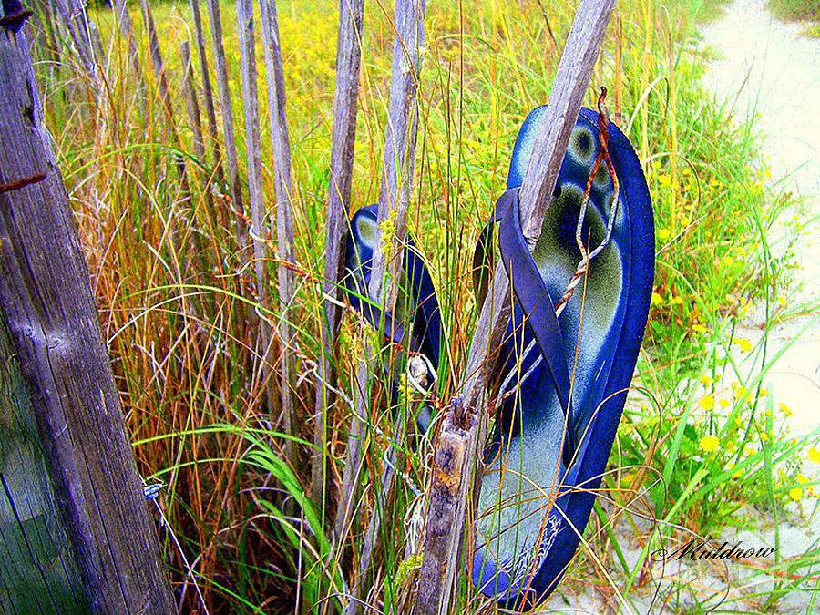 Summer Digital Art - Flip-Flops on the Fence by Suzanne Muldrow