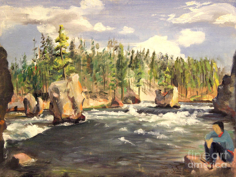 Floating Boulders on the Yellowstone River  1950s Painting by Art By Tolpo Collection