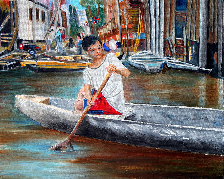 Boat Painting - Floating City of Belen by Pilar  Martinez-Byrne